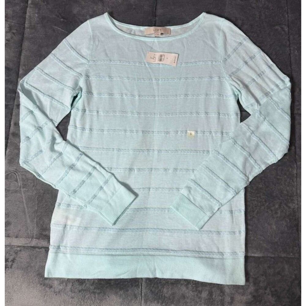 LOFT Sweater Womens Small S NWT Blue Striped Long Sleeve Lightweight Knit - Picture 3 of 6